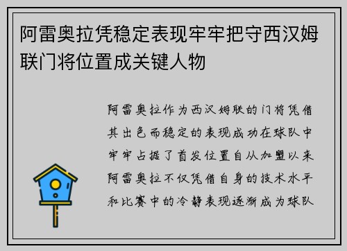 阿雷奥拉凭稳定表现牢牢把守西汉姆联门将位置成关键人物